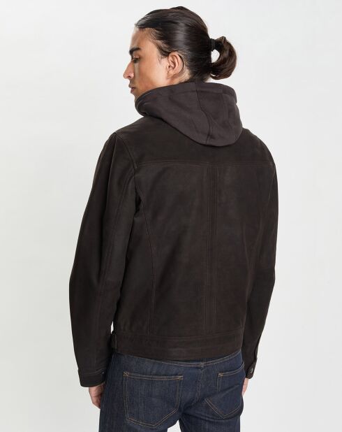 Blouson à capuche en Velours de Cuir Pauli marron