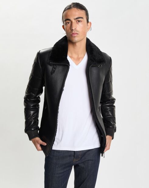 Blouson en Peau Lainée Reno noir