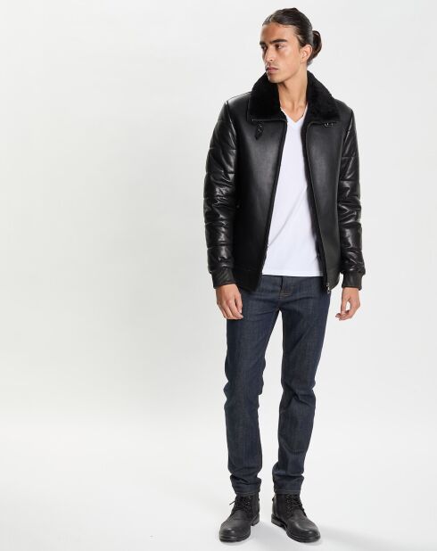 Blouson en Peau Lainée Reno noir