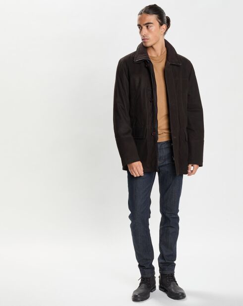 Manteau en Velours de Cuir Marco marron