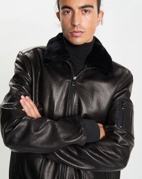 Blouson en Cuir Max Col noir