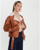 Blouson en Peau Lainée Katie camel