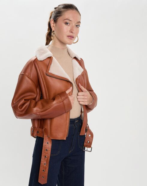 Blouson en Peau Lainée Katie camel