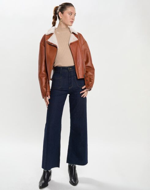 Blouson en Peau Lainée Katie camel