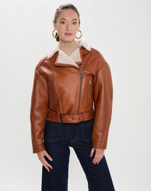 Blouson en Peau Lainée Katie camel