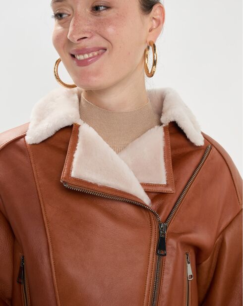 Blouson en Peau Lainée Katie camel