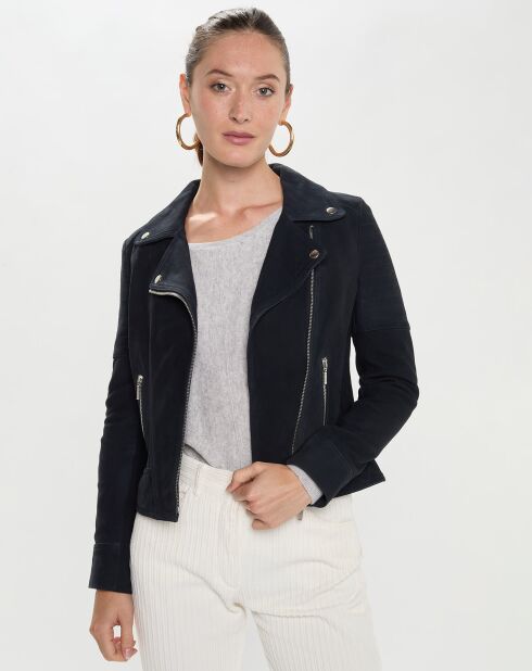 Veste en Velours de Cuir Julietta bleue