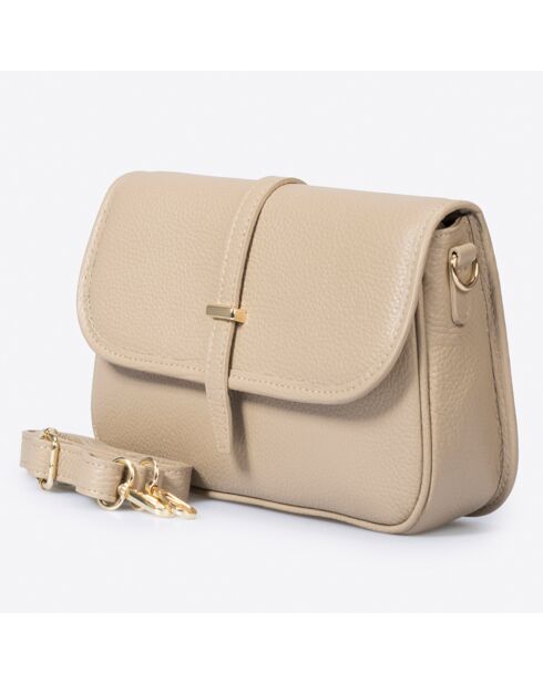 Sac bandoulière en Cuir taupe/marron - 27x8x16 cm
