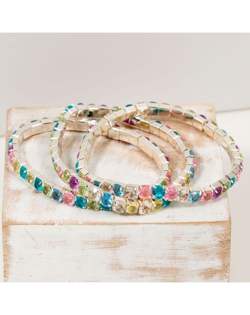 3 Bracelets Gala argenté/multicolore