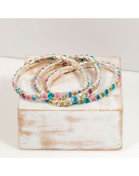 3 Bracelets Gala argenté/multicolore