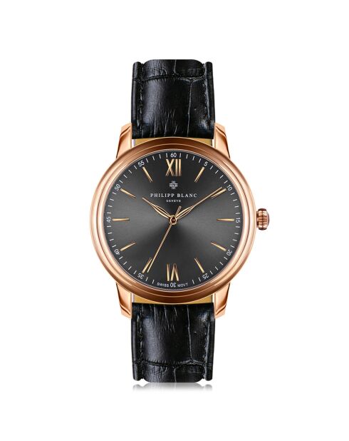 Montre Mixte en Cuir Geneva noire