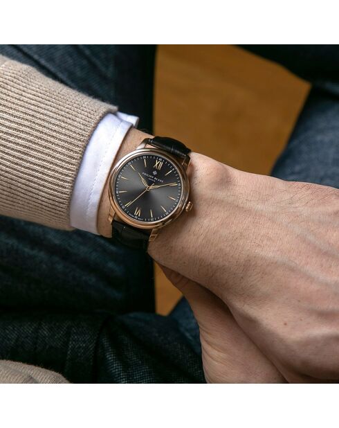 Montre Mixte en Cuir Geneva noire