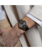 Montre Mixte en Cuir Geneva noire