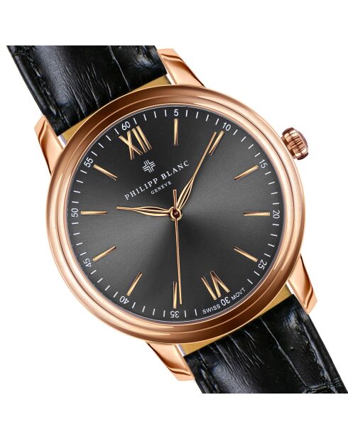 Montre Mixte en Cuir Geneva noire