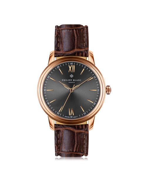 Geneva Brown horloge van gemengd leer
