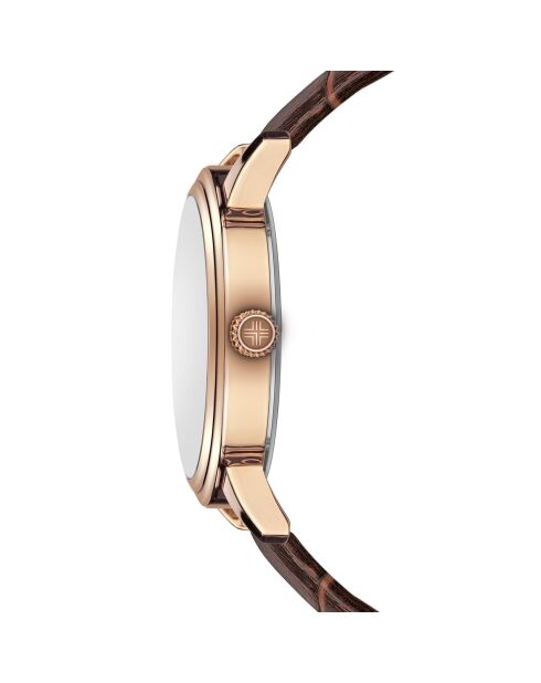 Geneva Brown horloge van gemengd leer
