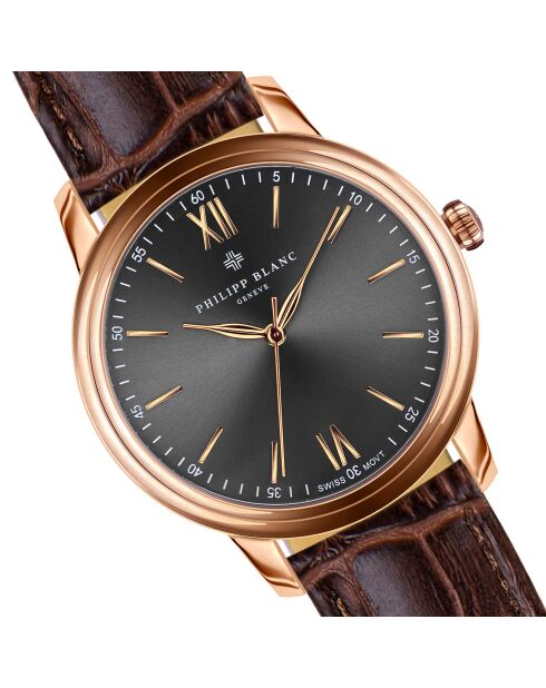 Geneva Brown horloge van gemengd leer