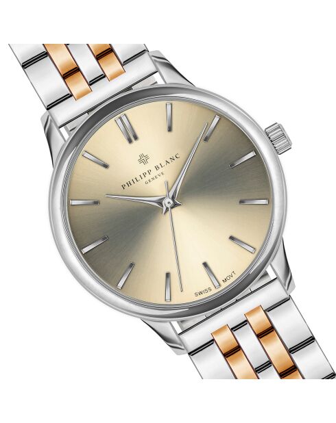 Rosegoud/zilver gemengd horloge van Lugano Steel