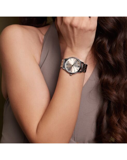 Rosegoud/zilver gemengd horloge van Lugano Steel