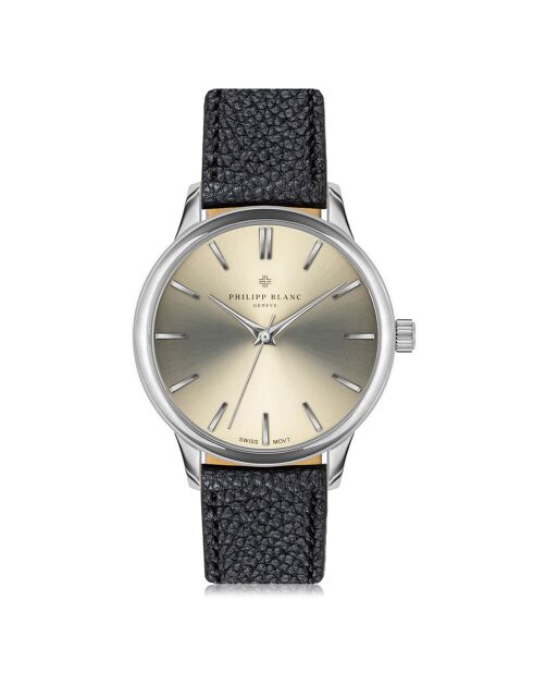 Lugano zwart horloge van gemengd leer