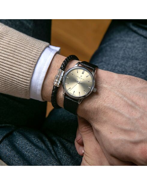 Lugano zwart horloge van gemengd leer