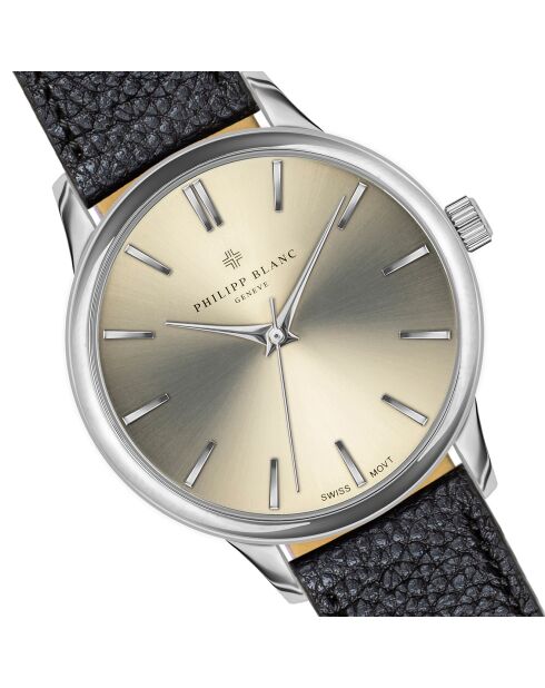 Lugano zwart horloge van gemengd leer