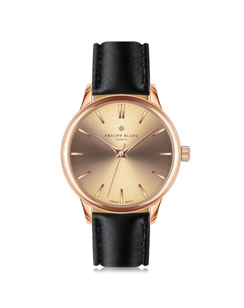 Lugano zwart horloge van gemengd leer