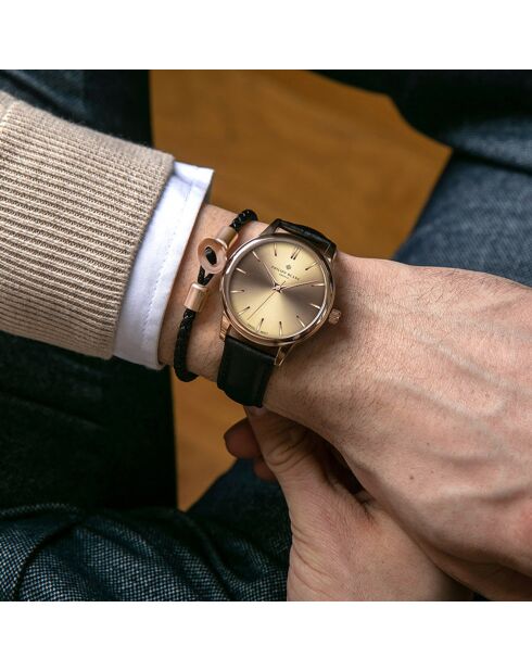 Lugano zwart horloge van gemengd leer