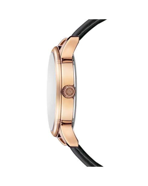 Lugano zwart horloge van gemengd leer