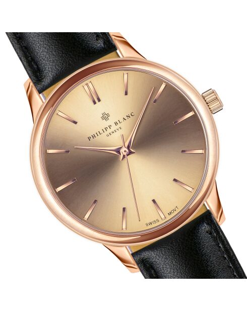 Lugano zwart horloge van gemengd leer