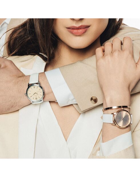 Montre Mixte en Cuir Lugano blanche