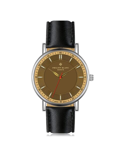 Zwart Vevey horloge van gemengd leer