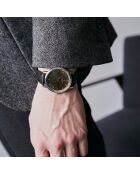 Zwart Vevey horloge van gemengd leer