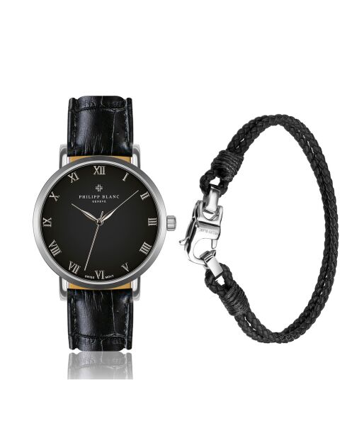 Montre & Bracelet Mixte en Cuir Bern noirs