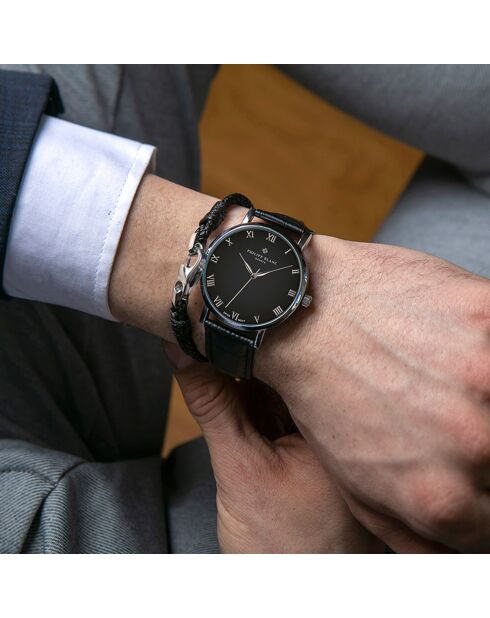 Bern horloge en horlogeband van gemengd leer in zwart