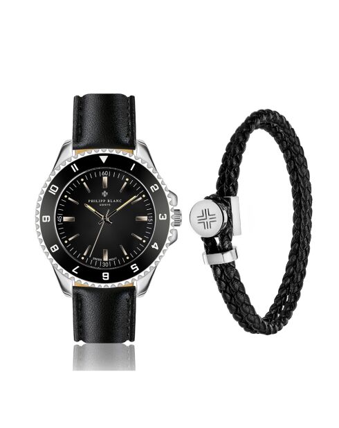 Montre & Bracelet Homme en Cuir Avenches noirs