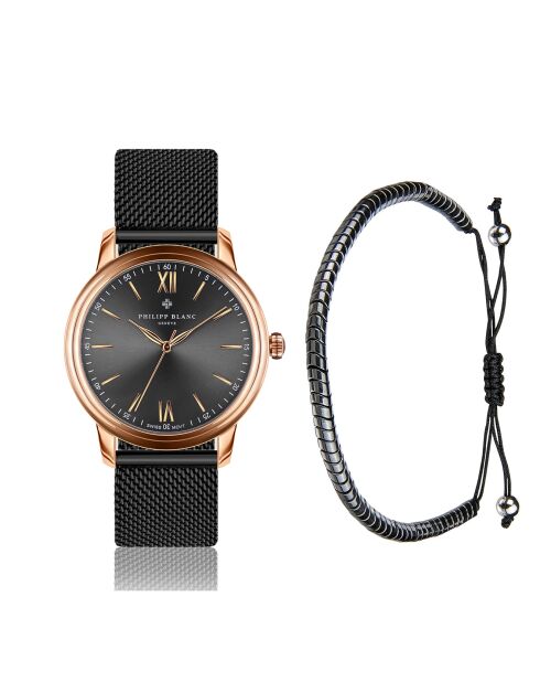 Zwart gemengd horloge en armband van Geneva Steel