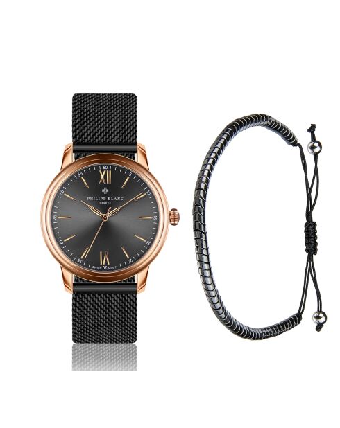 Montre & Bracelet Mixte en Acier Geneva noirs