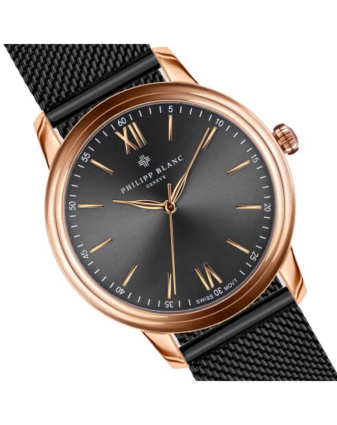 Montre & Bracelet Mixte en Acier Geneva noirs