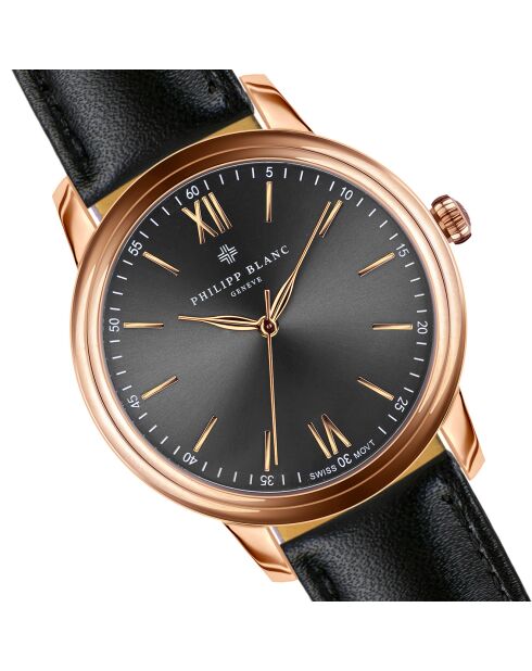 Montre & Bracelet Mixte en Cuir Geneva noirs