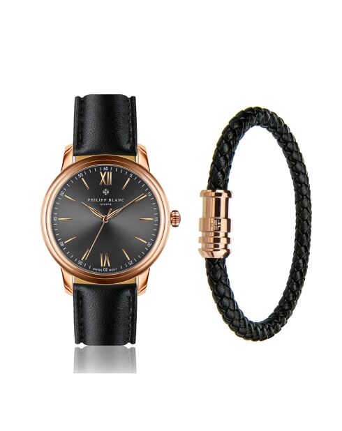 Montre & Bracelet Mixte en Cuir Geneva noirs