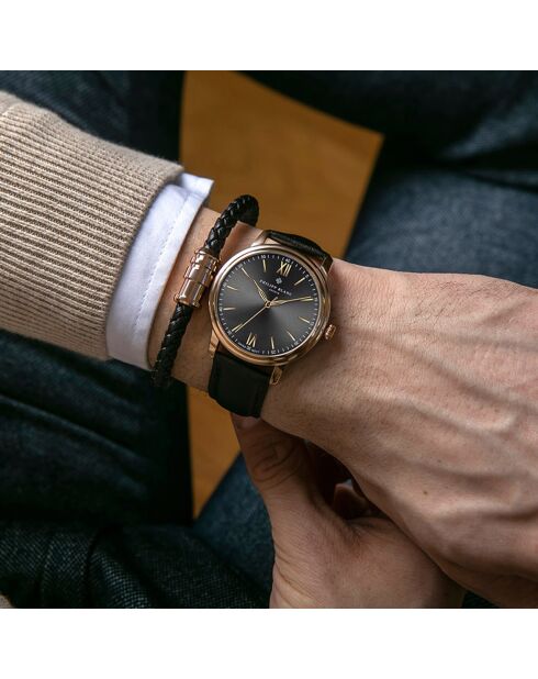 Montre & Bracelet Mixte en Cuir Geneva noirs