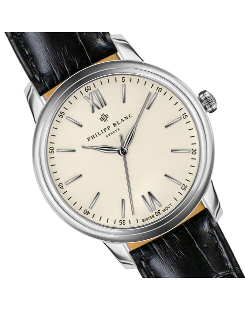 Zwart Geneva horloge en horlogeband van gemengd leer