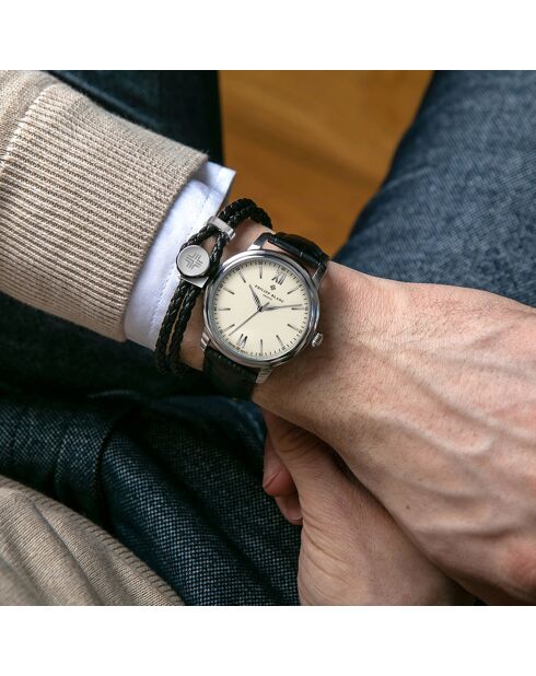 Zwart Geneva horloge en horlogeband van gemengd leer