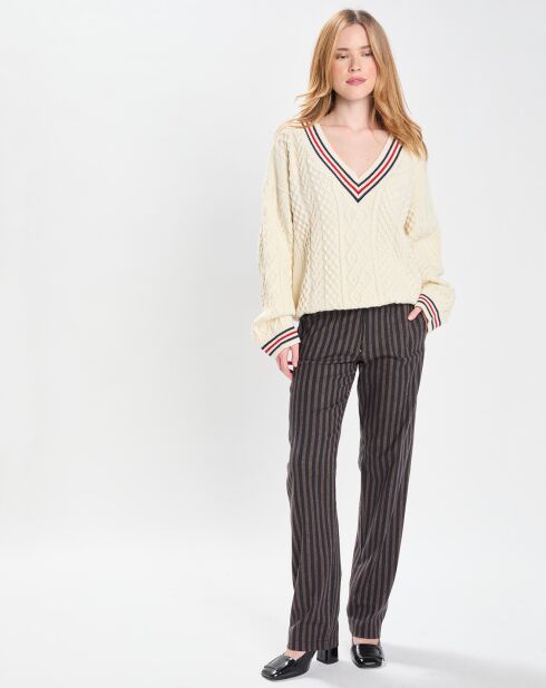 Zwart/bruine broek met comfortabele strepen