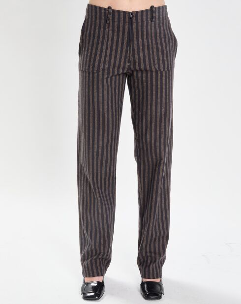 Zwart/bruine broek met comfortabele strepen