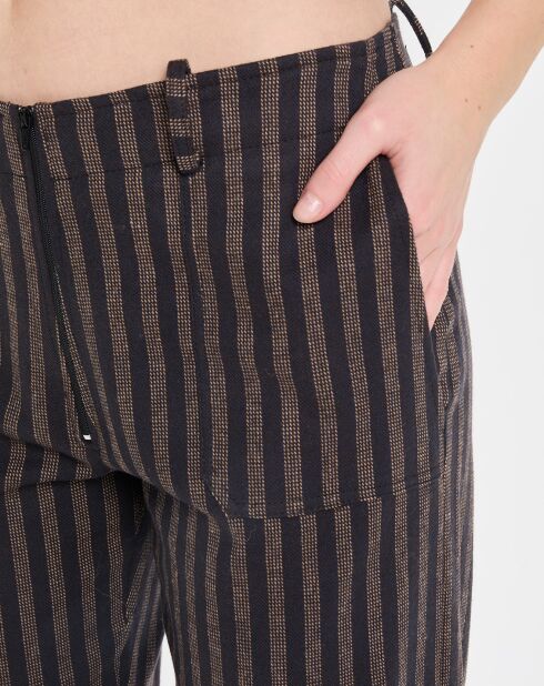 Zwart/bruine broek met comfortabele strepen