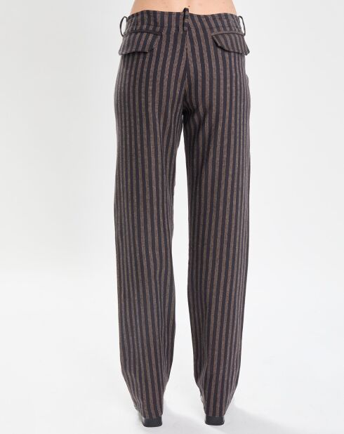 Zwart/bruine broek met comfortabele strepen