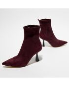 Bottines en Velours Clara bordeaux - Talon 8 cm