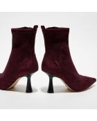 Bottines en Velours Clara bordeaux - Talon 8 cm